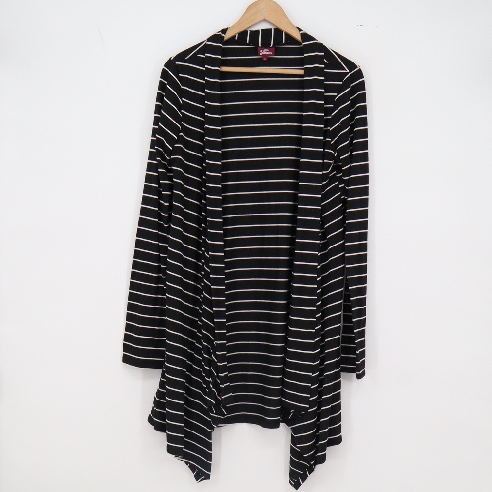 Salaam Cardigan Womens L Black White Striped Draped Open Front Excellent
